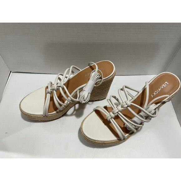 Lisa Vicky Gaze-V White Sheep Napa Wedge Sandal Rattan Size 8M Nordstrom NWT - Picture 2 of 6